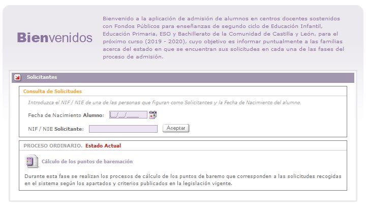 Consulta on line del baremo 2019-2020