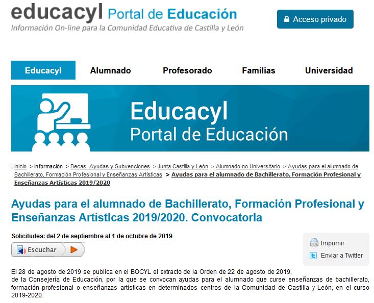 Ayudas Bachillerato y Ciclos 2019-2020