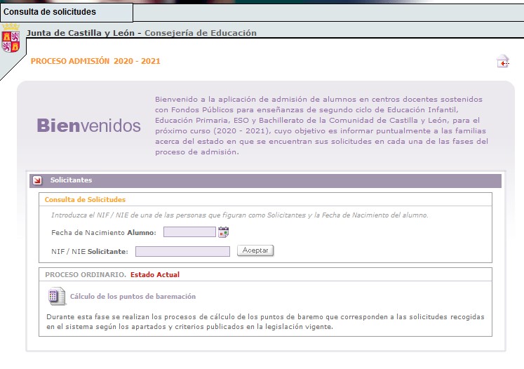 Consulta on line del listado de baremo 2020-2021